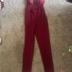 Elegant Burgundy Lace Jumpsuit
